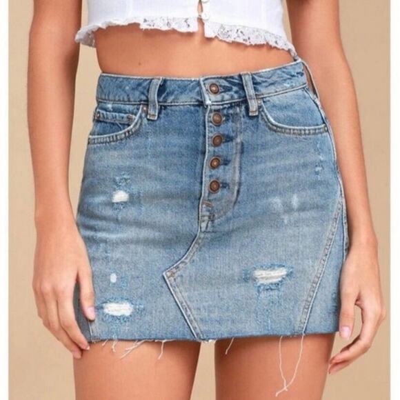 Free People We The Free Denim A Line Button Fly‎ Mini Skirt Size 30 - Picture 2 of 10